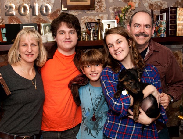 2010 - Austin, Texas, at Ed and Sarah's house, the day before Christmas. The family now includes four adults, one 11-year-old, <br>and Goku, a new furry son.