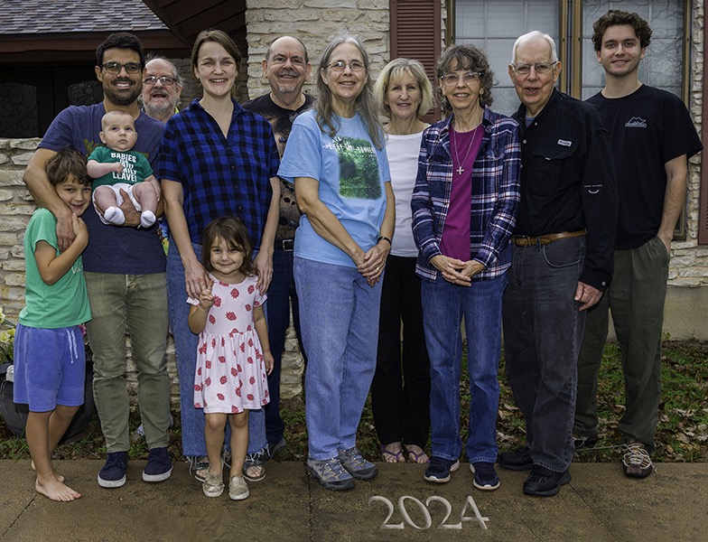 2024 - Christmas in Austin. In addition to the usual crew we have a new baby, Julian, born Sept. 30. (Edwin couldn't make it this year.) We celebrated with my sisters Sarah and Caroline, as well as brothers-in-law Ed and Jim.